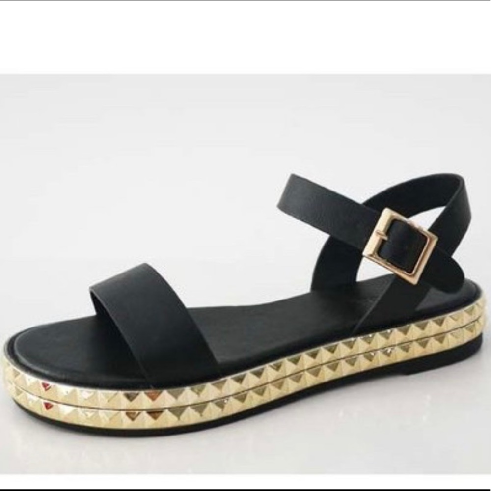 Black sandals with 2 layers of gold studs